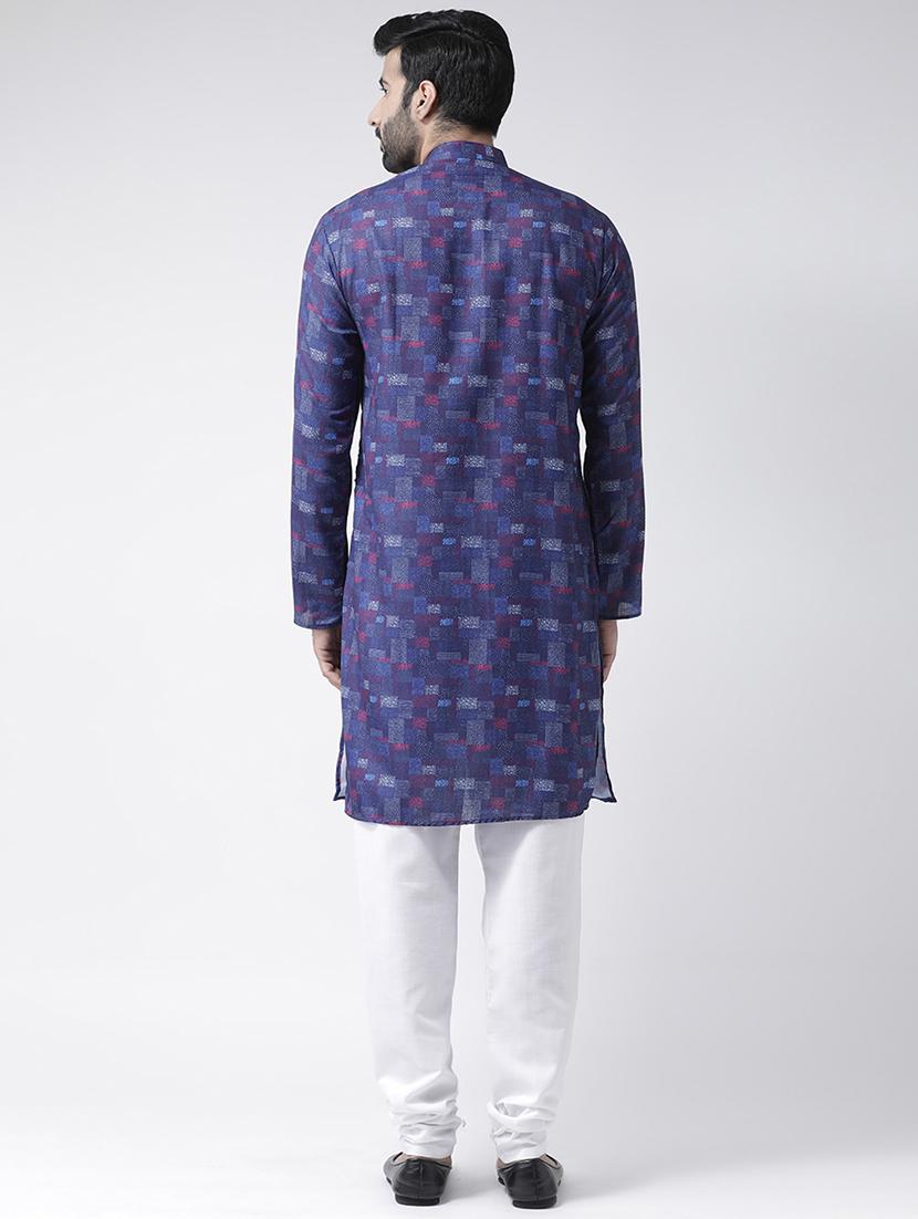 navy blue checkered kurta pyjama set - 17356882 - Standard Image - 2