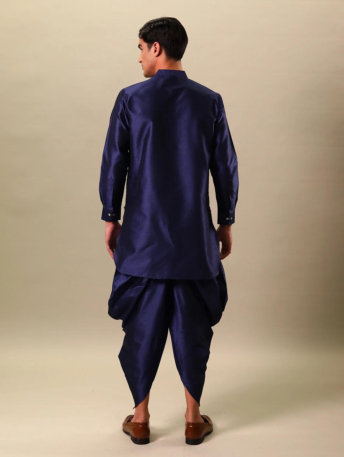 navy blue solid dhoti kurta set - 17356993 - Zoom Image - 3