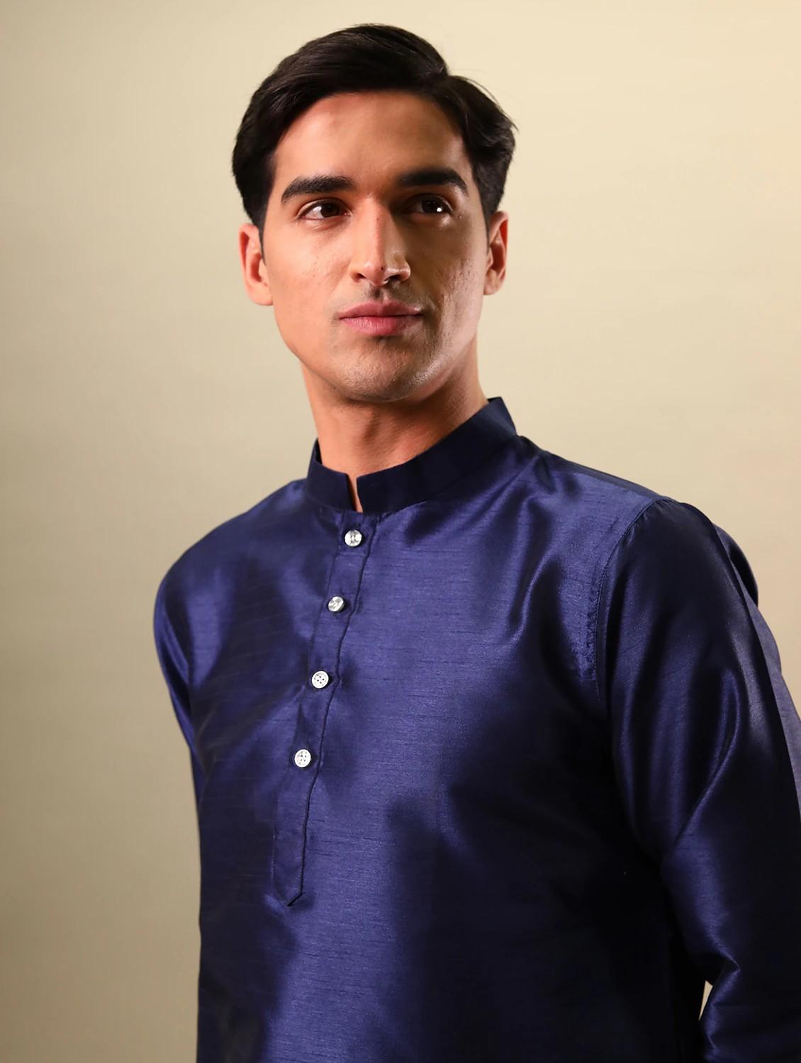 navy blue solid dhoti kurta set - 17356993 - Zoom Image - 5