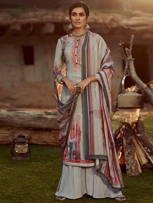 floral print unstitched suit - 17357271 - Very Small Image - 1