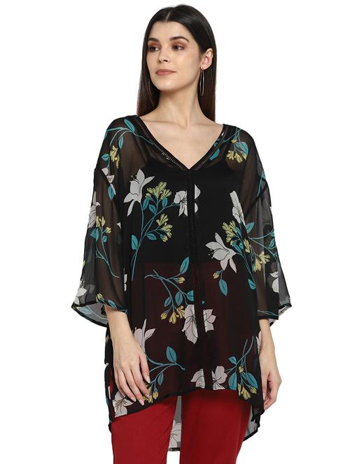 women's high-low v neck top - 17358177 - Very Small Image - 1