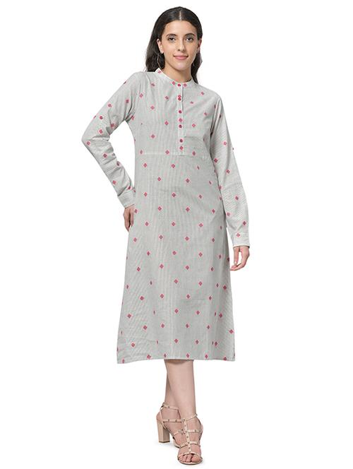 mandarin neck striped a-line dress - 17360376 - Very Small Image - 1