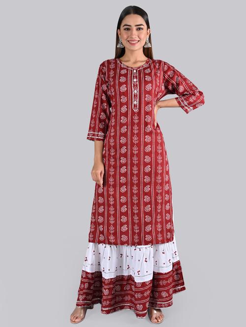 bandhani print kurta skirt set - 17361845 - Very Small Image - 1