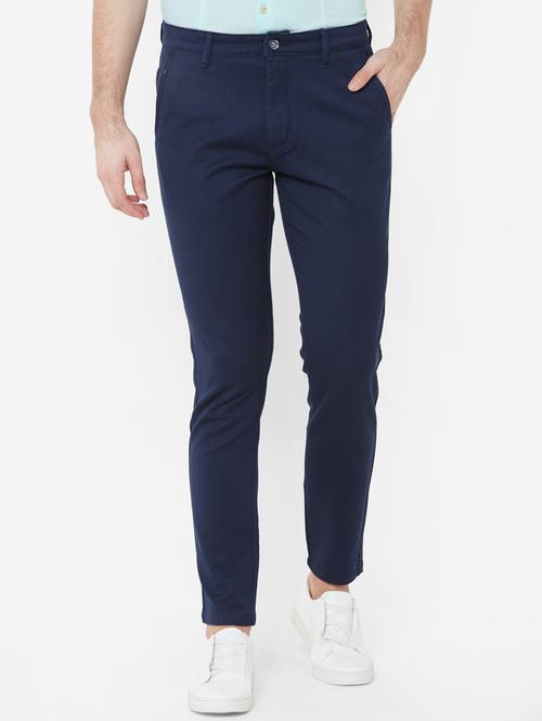 navy blue solid chinos - 17363150 - Very Small Image - 1