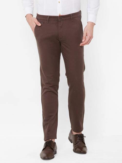 brown solid flat front casual trouser - 17363158 - Very Small Image - 1