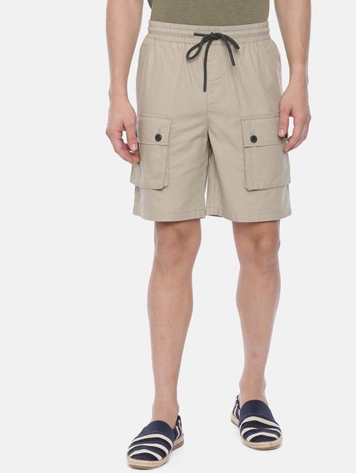 beige solid cargo short - 17363763 - Very Small Image - 1