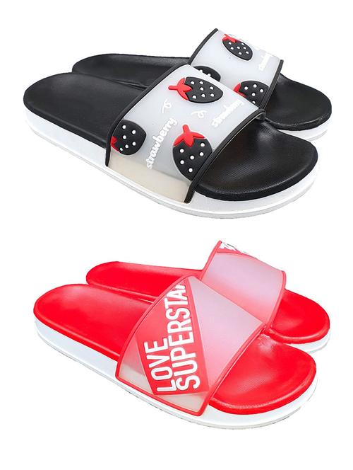 set of 2 multi colored slide flip flops - 17366952 - Very Small Image - 1