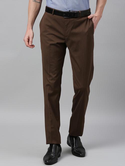 brown solid flat front formal trouser - 17367963 - Very Small Image - 1