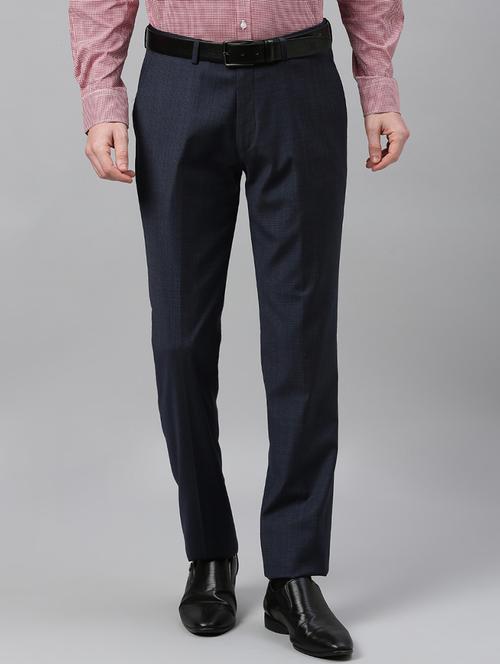 navy blue textured flat front formal trouser - 17367974 - Very Small Image - 1