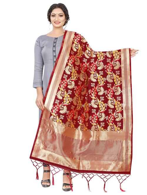 maroon silk banarasi dupatta - 17368023 - Very Small Image - 1