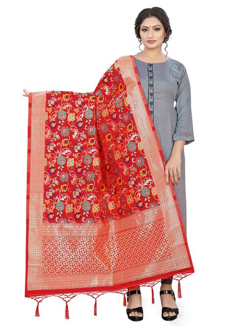 maroon banarasi dupatta - 17368044 - Very Small Image - 1