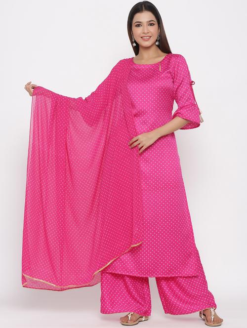 bandhani print  kurta palazzo set - 17369403 - Very Small Image - 1