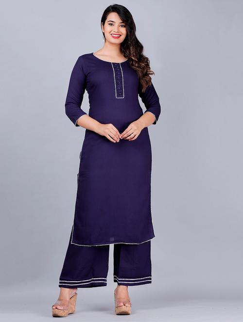 solid kurta palazzo set - 17369969 - Very Small Image - 1
