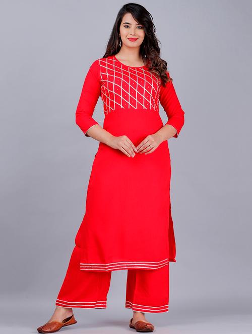 solid kurta palazzo set - 17369975 - Very Small Image - 1