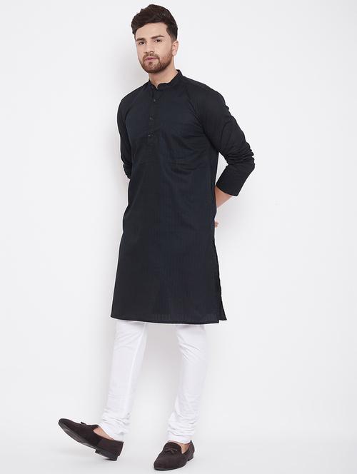 navy blue self design long kurta - 17370637 - Very Small Image - 1