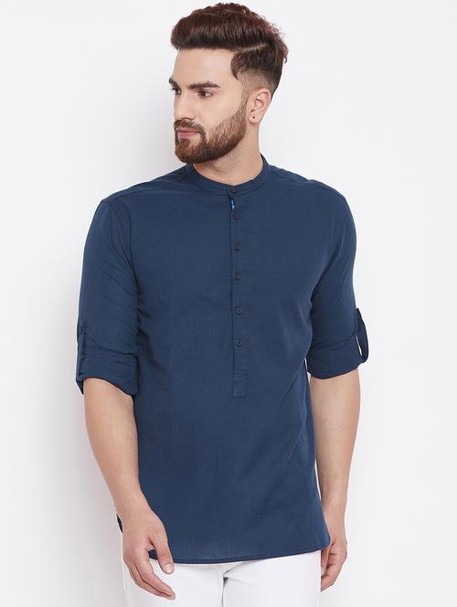 navy blue solid short kurta - 17370647 - Very Small Image - 1