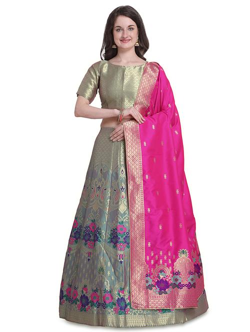 floral jacquard panelled lehenga - 17370781 - Very Small Image - 1
