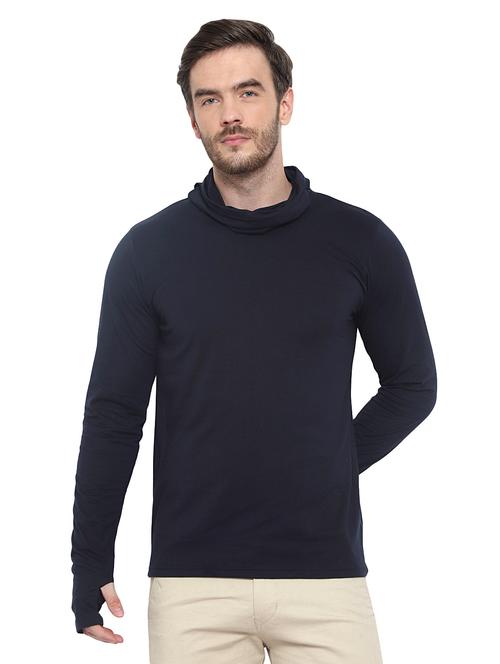 navy blue solid thumb hole t-shirt - 17371181 - Very Small Image - 1