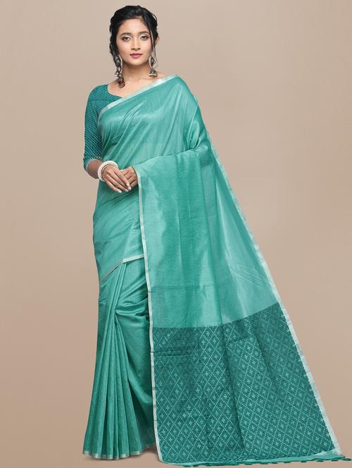 solid plain saree with blouse - 17372648 - Very Small Image - 1