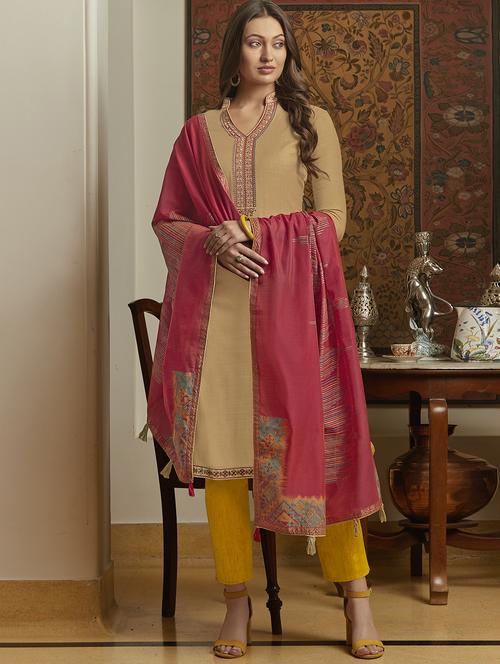 embroidered semi-stitched suit - 17372876 - Very Small Image - 1