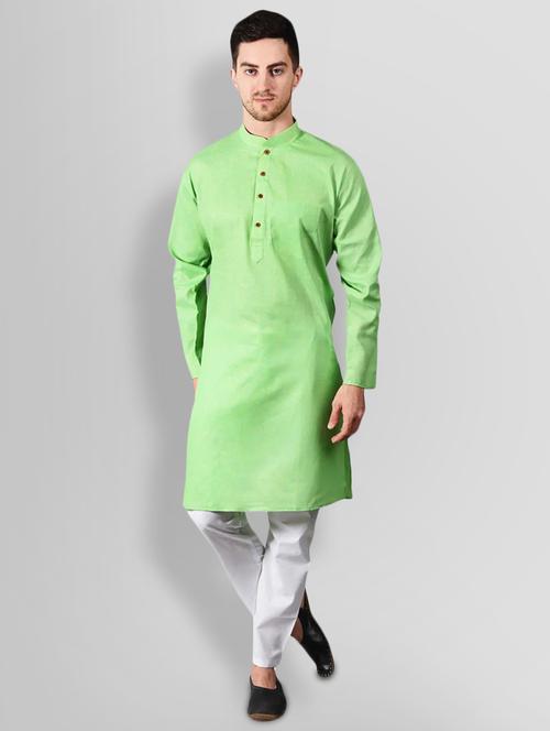 parrot green solid kurta pyjama set - 17373681 - Very Small Image - 1