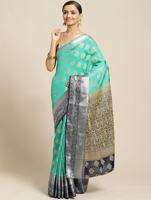 turquoise woven saree with blouse - 17375019 - Very Small Image - 1
