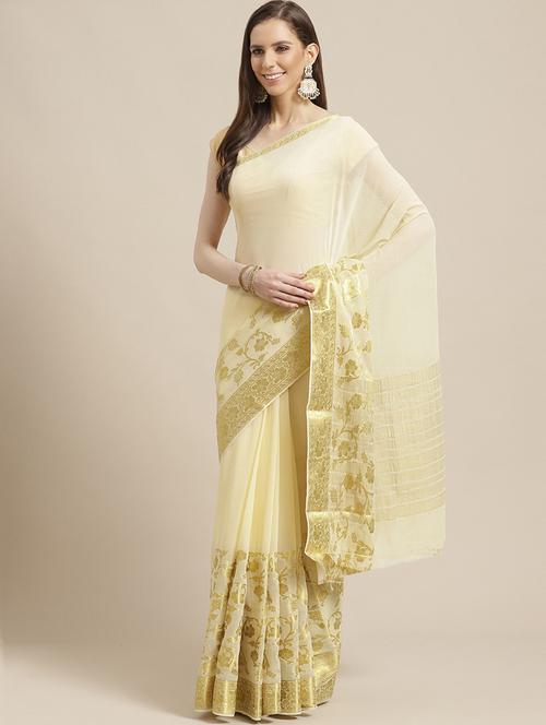 solid woven saree with blouse - 17375055 - Very Small Image - 1