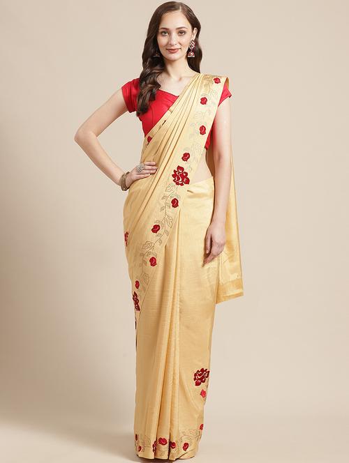 women's bordered beige colored saree with blouse - 17375096 - Very Small Image - 1