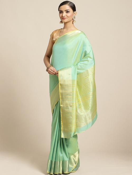 women's self design light green colored saree with blouse - 17375165 - Very Small Image - 1
