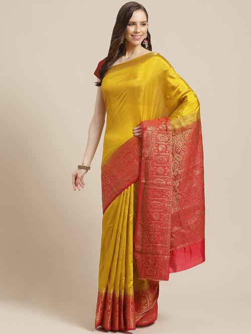 women's self design mustard colored saree - 17375171 - Very Small Image - 1