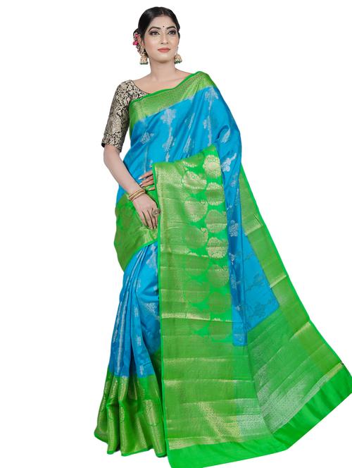 women's self design blue colored saree with blouse - 17375420 - Very Small Image - 1