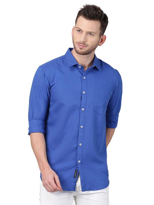 blue solid casual shirt - 17376069 - Very Small Image - 1
