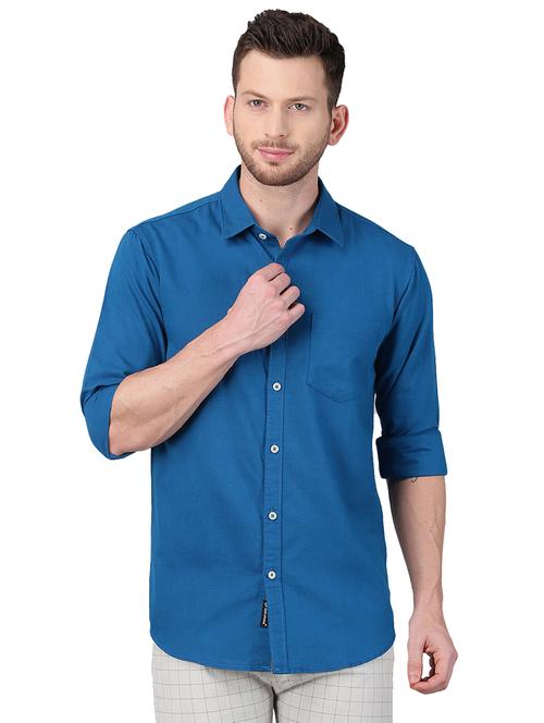 blue solid casual shirt - 17376075 - Very Small Image - 1