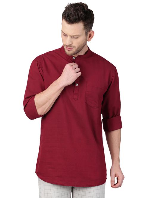 maroon solid short kurta - 17376136 - Very Small Image - 1