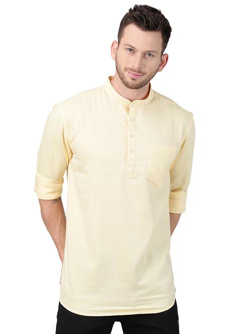 yellow solid short kurta - 17376140 - Very Small Image - 1