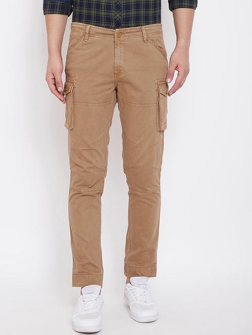 brown solid cargos trouser - 17376233 - Very Small Image - 1