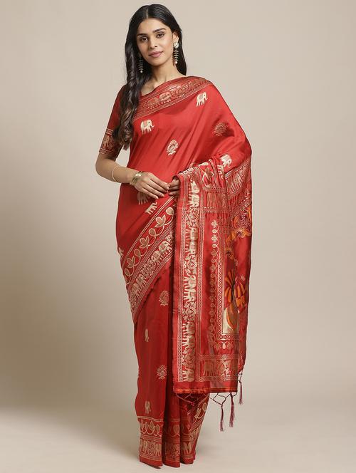maroon silk blend banarasi saree with blouse - 17376734 - Very Small Image - 1