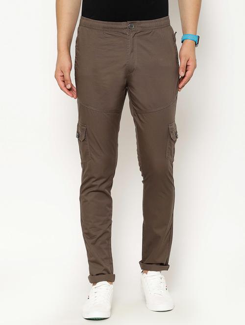 brown solid cargo casual trousers - 17376756 - Very Small Image - 1