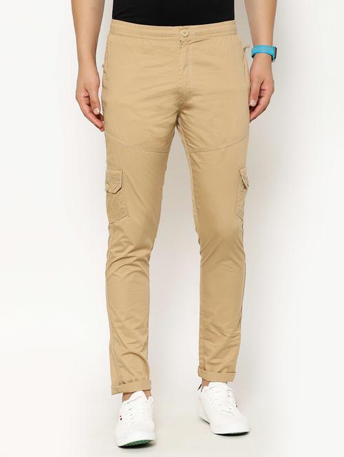 beige solid cargo casual trousers - 17376757 - Very Small Image - 1