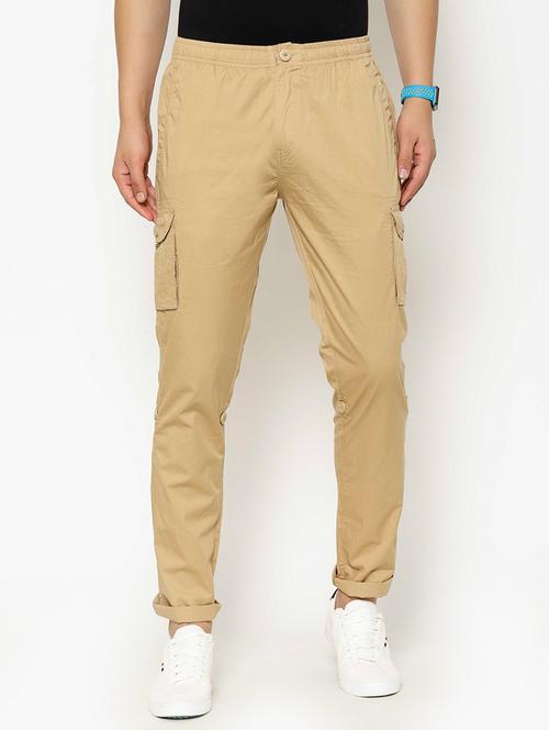 beige solid cargo casual trousers - 17376761 - Very Small Image - 1