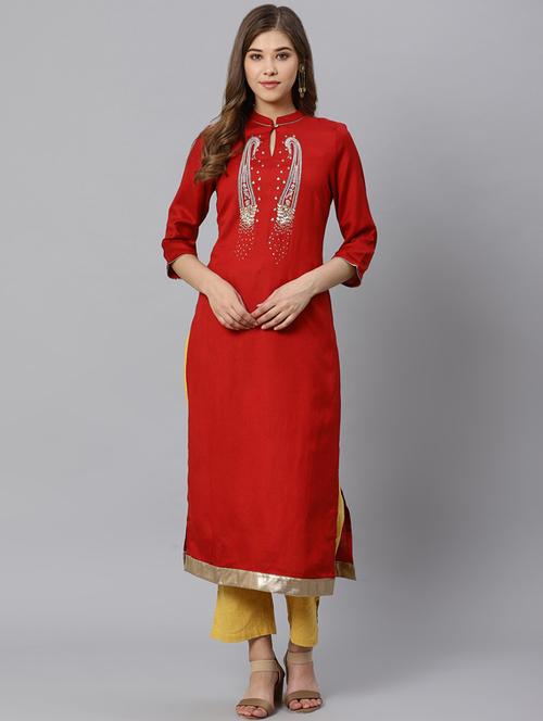 paisley embroidery straight kurta - 17376968 - Very Small Image - 1