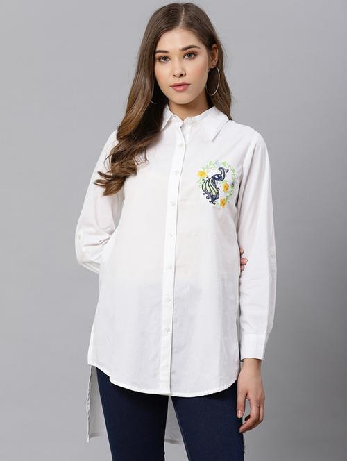 embroidered detail high low shirt  - 17376976 - Very Small Image - 1