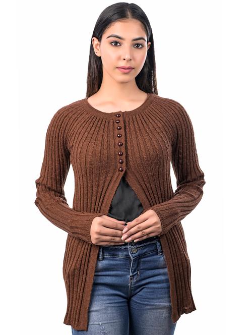 brown acrylic regular cardigan - 17377631 - Very Small Image - 1
