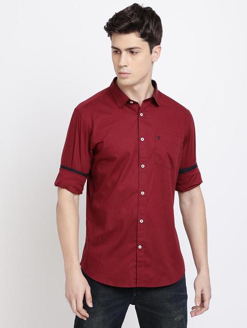 maroon solid casual shirt - 17378903 - Very Small Image - 1