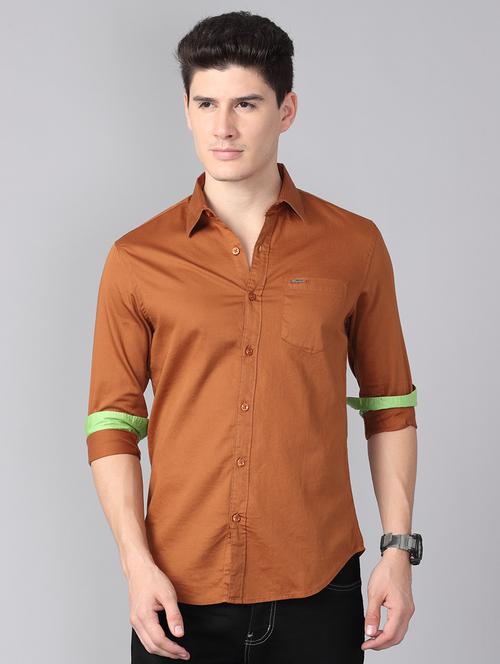 brown solid casual shirt - 17378968 - Very Small Image - 1