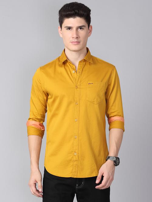 mustard solid casual shirt - 17378974 - Very Small Image - 1