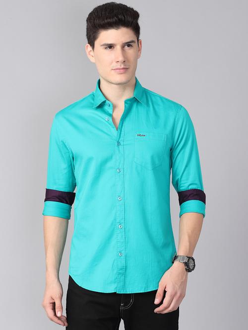 sea green solid casual shirt - 17378976 - Very Small Image - 1