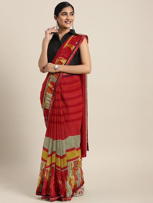 abstract printed saree with blouse - 17379150 - Very Small Image - 1