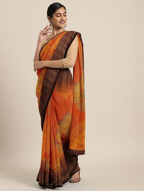 abstract printed saree with blouse - 17379163 - Very Small Image - 1