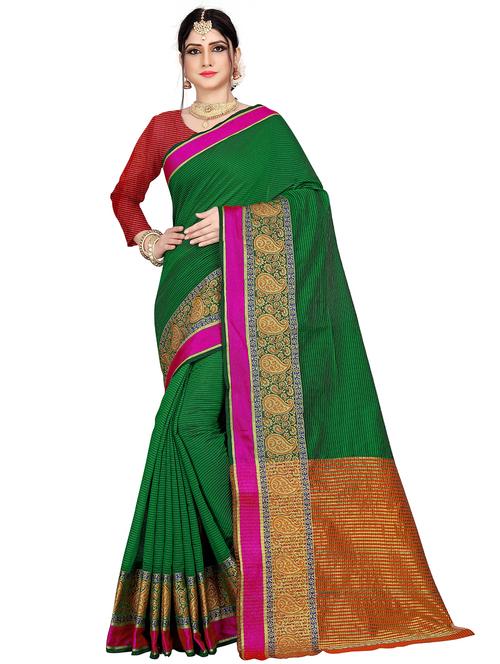 solid bordered saree with blouse - 17379629 - Very Small Image - 1